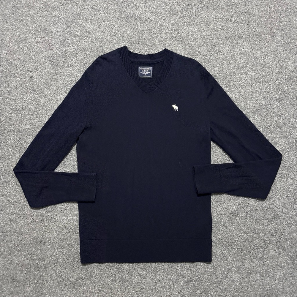 Abercrombie Fitch Sweater Size Small Navy Blue Wool Long Sleeve V-Neck Preppy